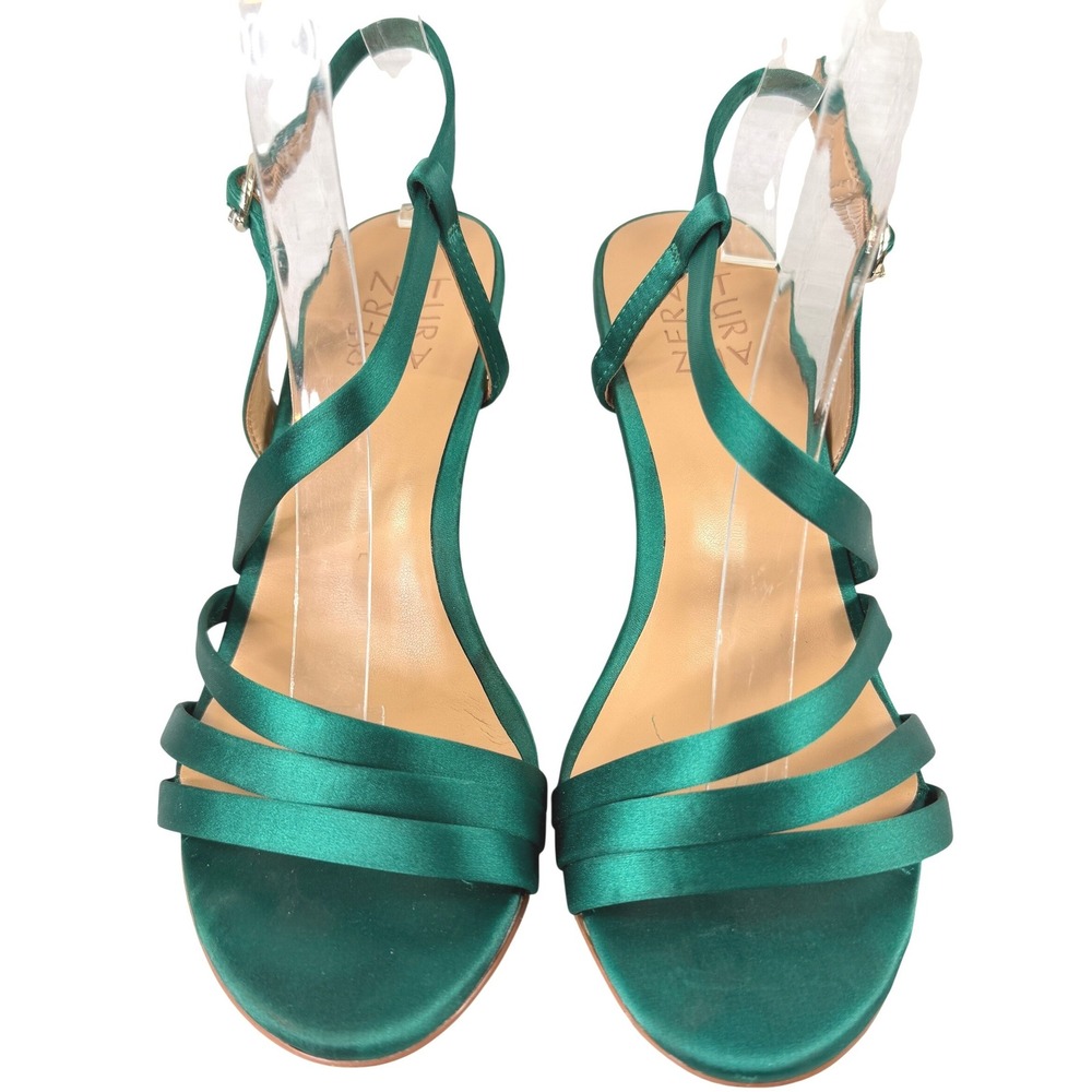 Naturalizer Kimberly Heels 7M Kelly Green Satin Strappy Stiletto Dress Shoes